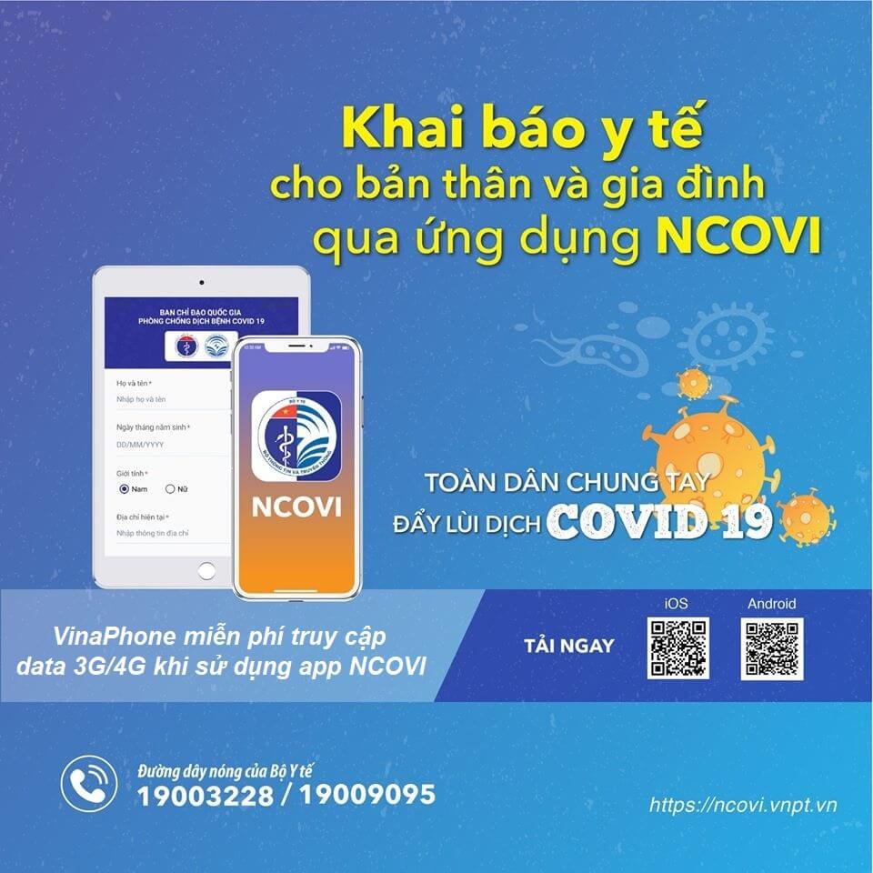 VinaPhone miễn phí data truy cập app NCOVI để khai báo y tế toàn dân, phòng chống dịch bệnh Covid-19